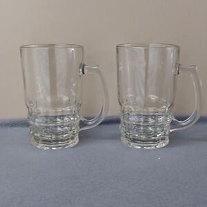 Set of 2 Vintage Ravenhead Glass 1/2 Pint Ale Beer Mugs Steins England Clear‎